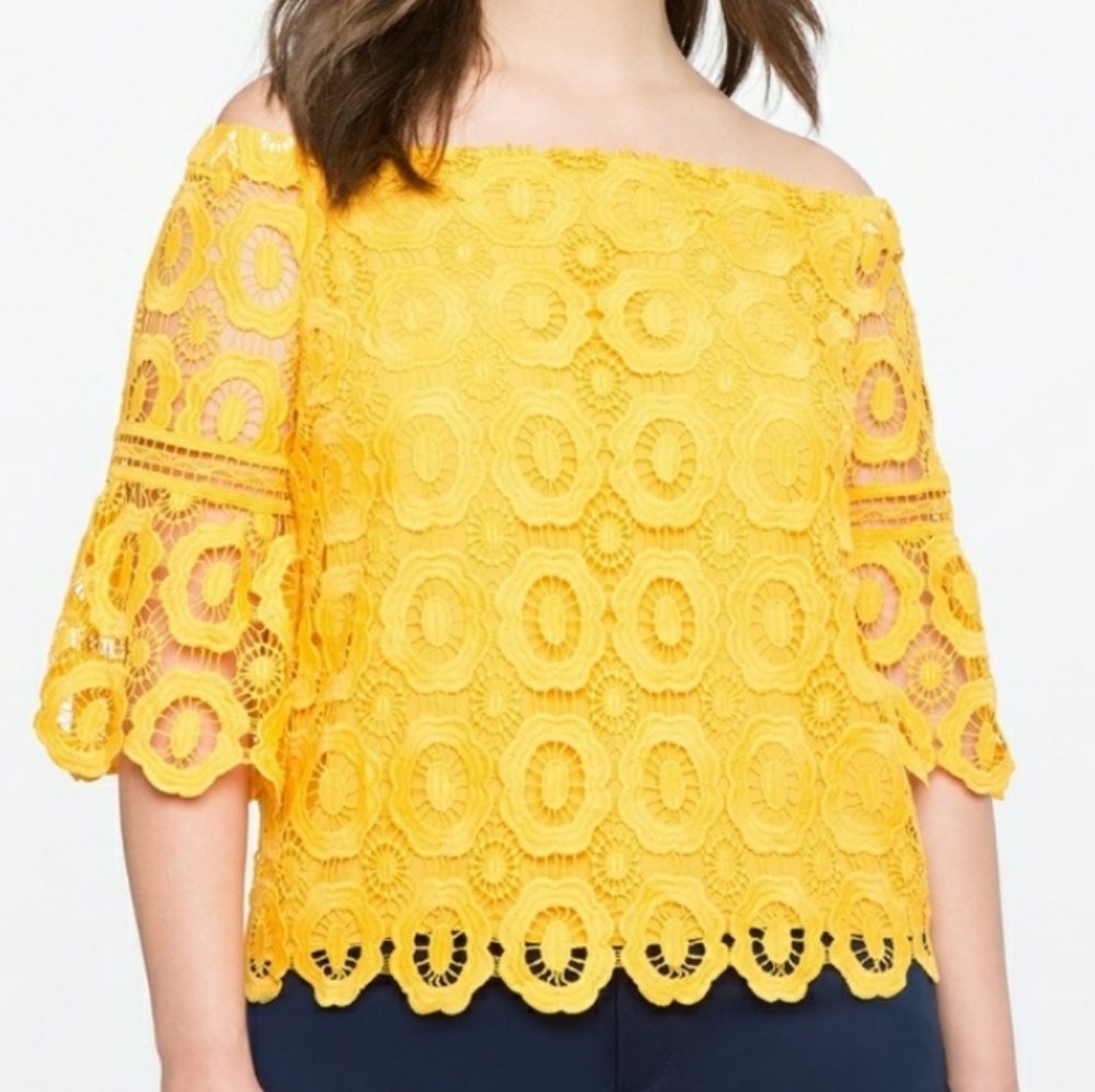Eloquii Top Embroidered Lace Off the Shoulders Size 18